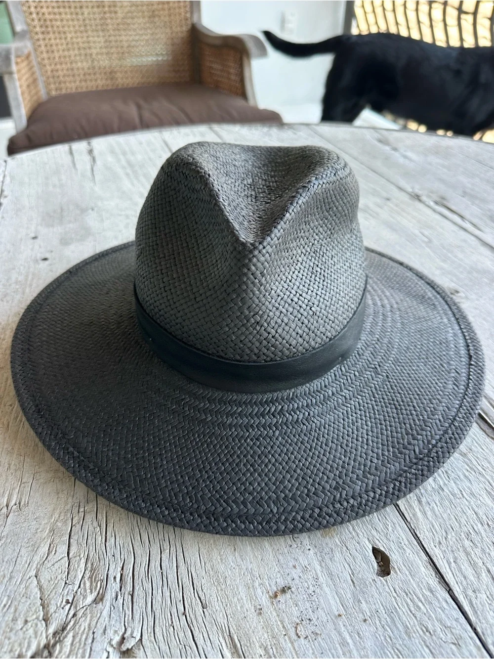 Janessa Leone Simone Black Straw Wide-Brim Fedora NWOT